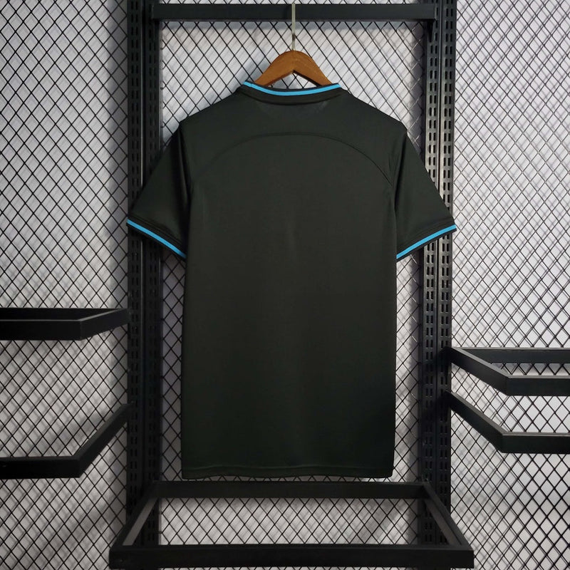 Camisa Premium Brasil Preta Seleção Símbolos Azul Refletivo