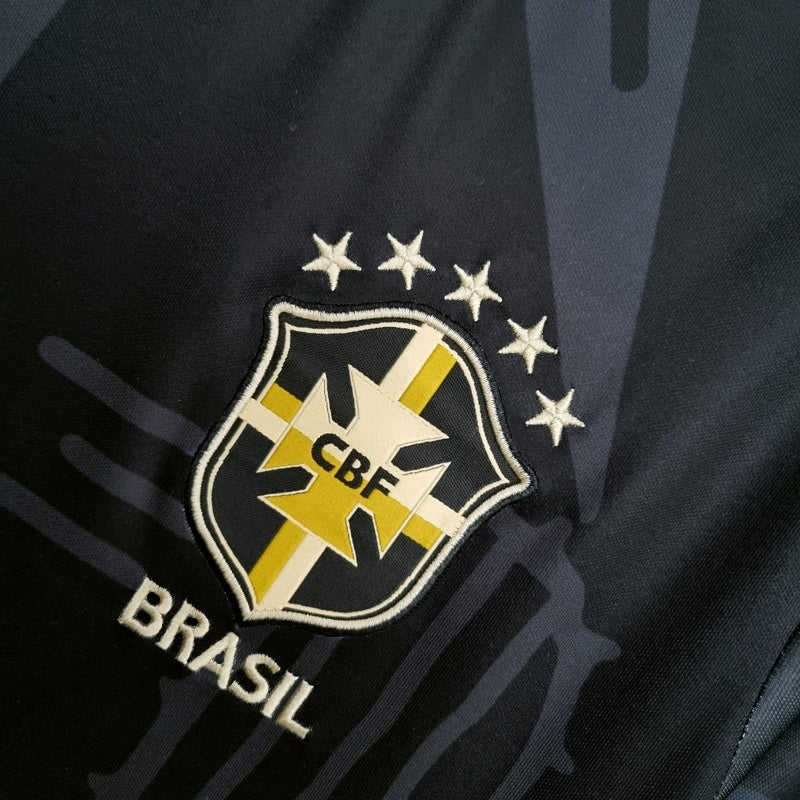 Camisa Premium Brasil Preta Seleção Símbolos Azul Refletivo