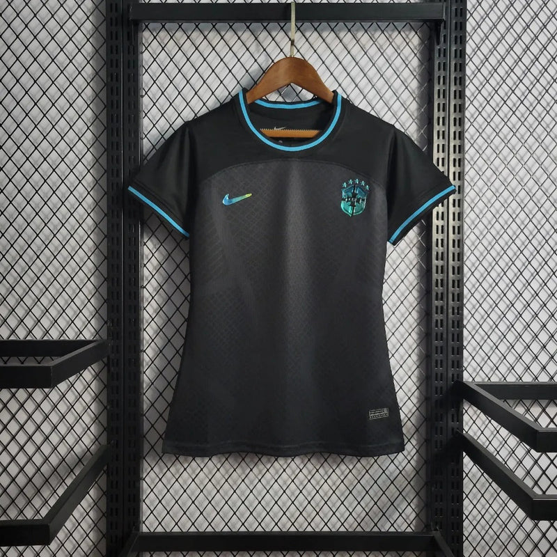 Camisa Premium Brasil Preta Seleção Símbolos Azul Refletivo